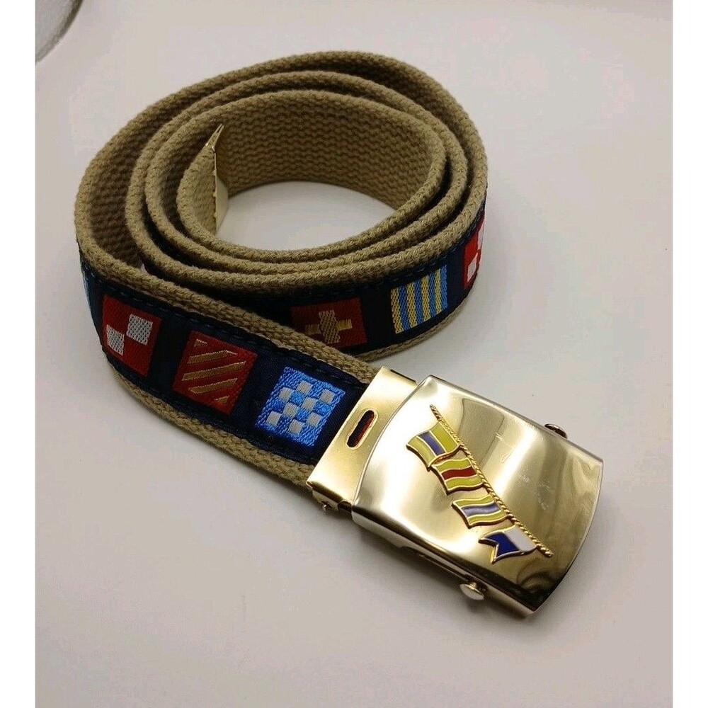 Skippers Florida Nautical Canvas Belt Boating Coastal Solid Brass Made In USA
